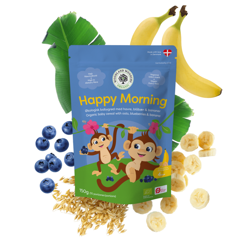 Happy Morning – orgaanilised pudruhelbed, Blueberries & Banana, 150g,