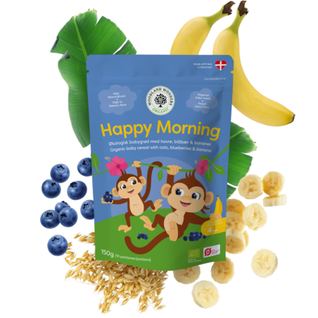 Happy Morning – orgaanilised pudruhelbed, Blueberries & Banana, 150g,